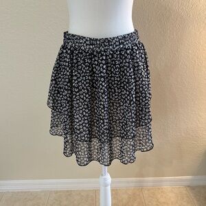 High Waist Layered Ruffle Hem Flared Mini Skirt